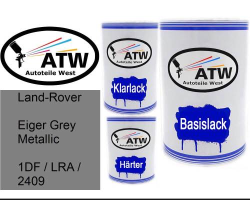 Land-Rover, Eiger Grey Metallic, 1DF / LRA / 2409: 500ml Lackdose + 500ml Klarlack + 250ml Härter - Set, von ATW Autoteile West.